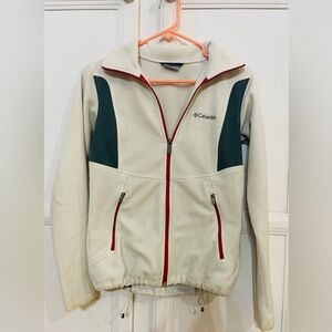 Columbia White Green Colorblock Full Zip Fleece Jacket Womens Size Small